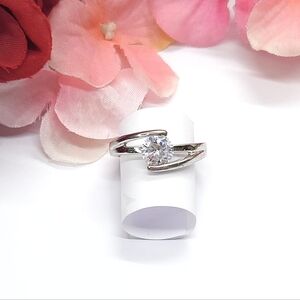 Sterling Silver Openwork Floating Cubic Zirconia Solitaire Ring Size 8